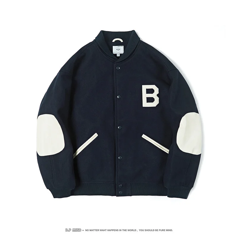 Fashion 2022 Autumn New Letter Label Embroidery Stand-up Collar Jacket Japanese Tide Retro Loose Baseball Style Jacket Men