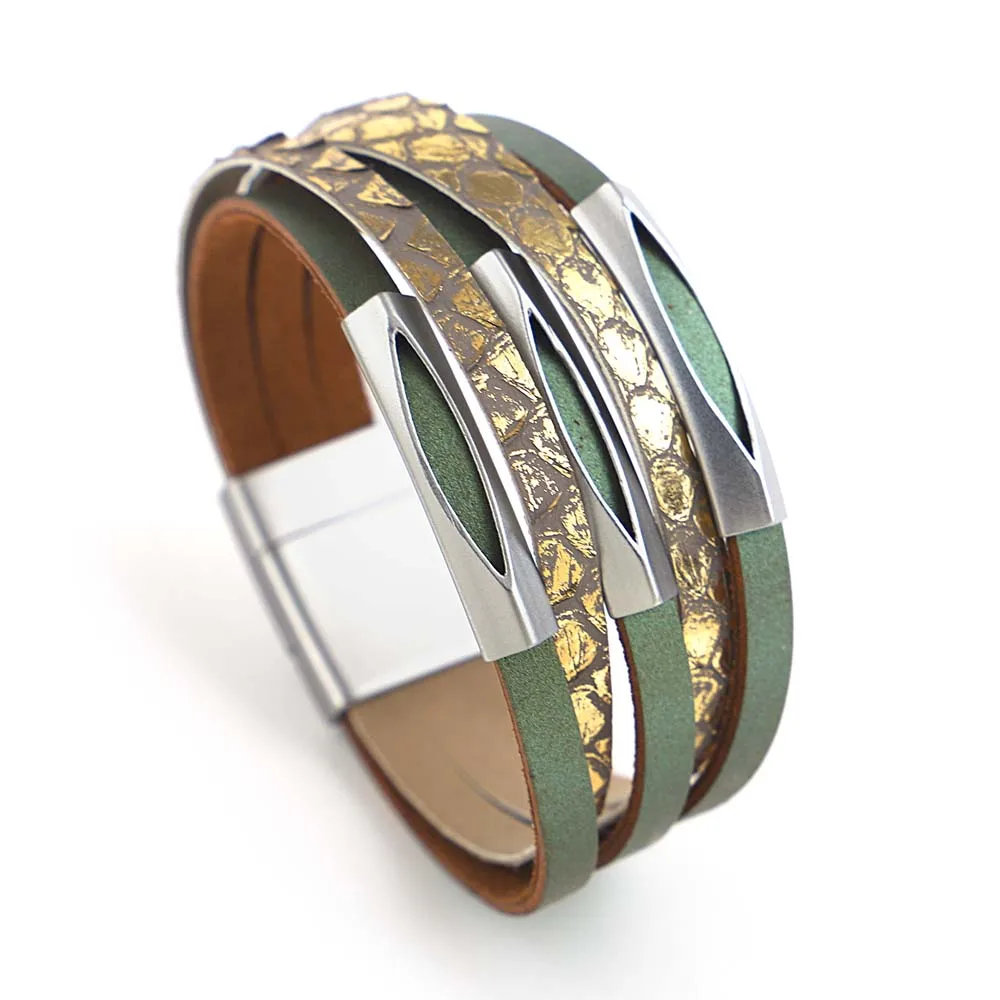 

Amorcome Bohemian Metal Charm Snake Skin Pattern Leather Bracelets for Women Fashion Multilayer Wide Wrap Bracelet Jewelry Gifts