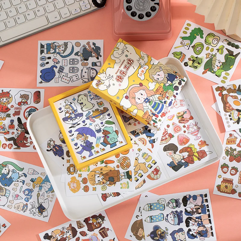 

50 Pcs/Box Cute Kawaii Cartoon Decoration Stickers Scrapbook Supplies for Art Scrapbooking Favor DIY Journal Planners Aesthetic