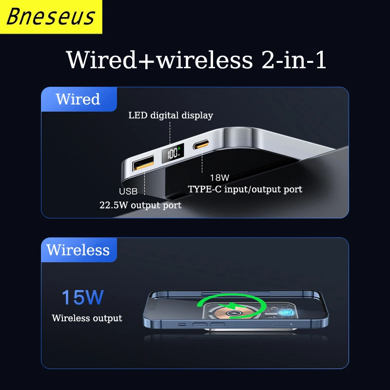 Transparent Magnetic Power Bank 10000mAh External Auxiliary Battery Pack Macsafe Wireless Charger For iPhone 12 13 14 Powerbank