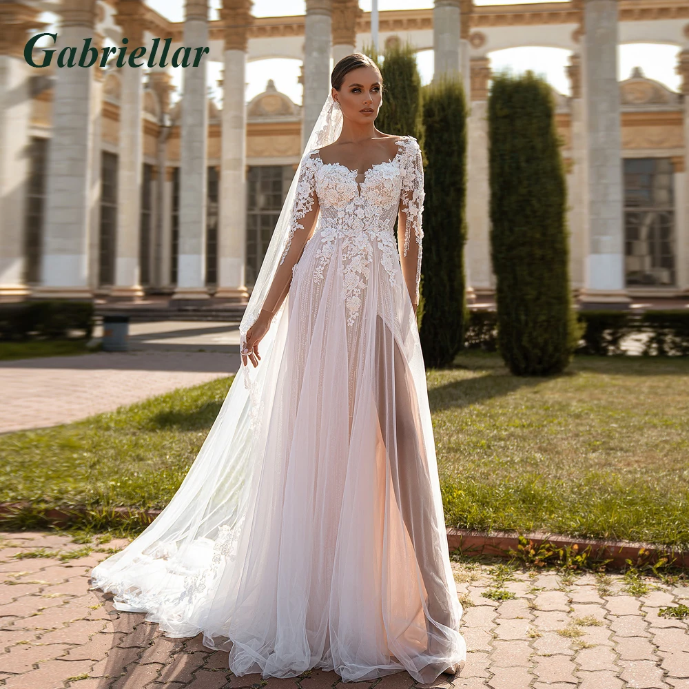 

Gabriellar Exquisite Lace Appliques Wedding Dresses For Mariages SCOOP A-LINE Wedding Gown Vestidos De Novia Made To Order