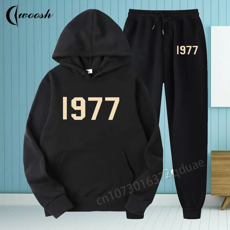 

1977 Mens Korean Luxury Brand Hoodie Sets Hooded Pullover Tracksuits Outfits Sweatshirt Sweatpant 2Piece Sportwear Free Shipping