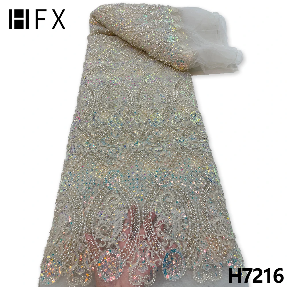 Роскошная фотокружевная ткань HFX ручной работы с бусинами вышивкой и блестками