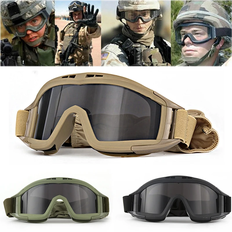 

JSJM New Tactical Goggles 3 Lens Windproof Dustproof Safety Protection Motocross Motorcycle Mountaineering Glasses Men UV400