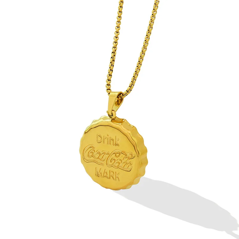 

Bottle cap pendant necklace fashion trend titanium steel 18K gold plated neck ornaments