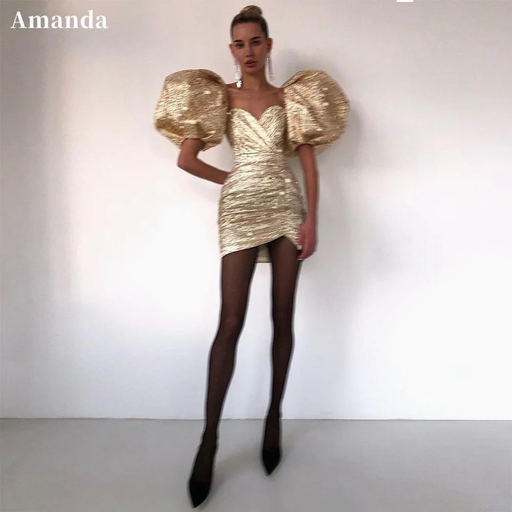 

Amanda Glitter Puffy Sleeve فستان سهرة Sexy Sweetheart Prom Dress Romantic Mini Party Dress Glitter Short Evening Dress