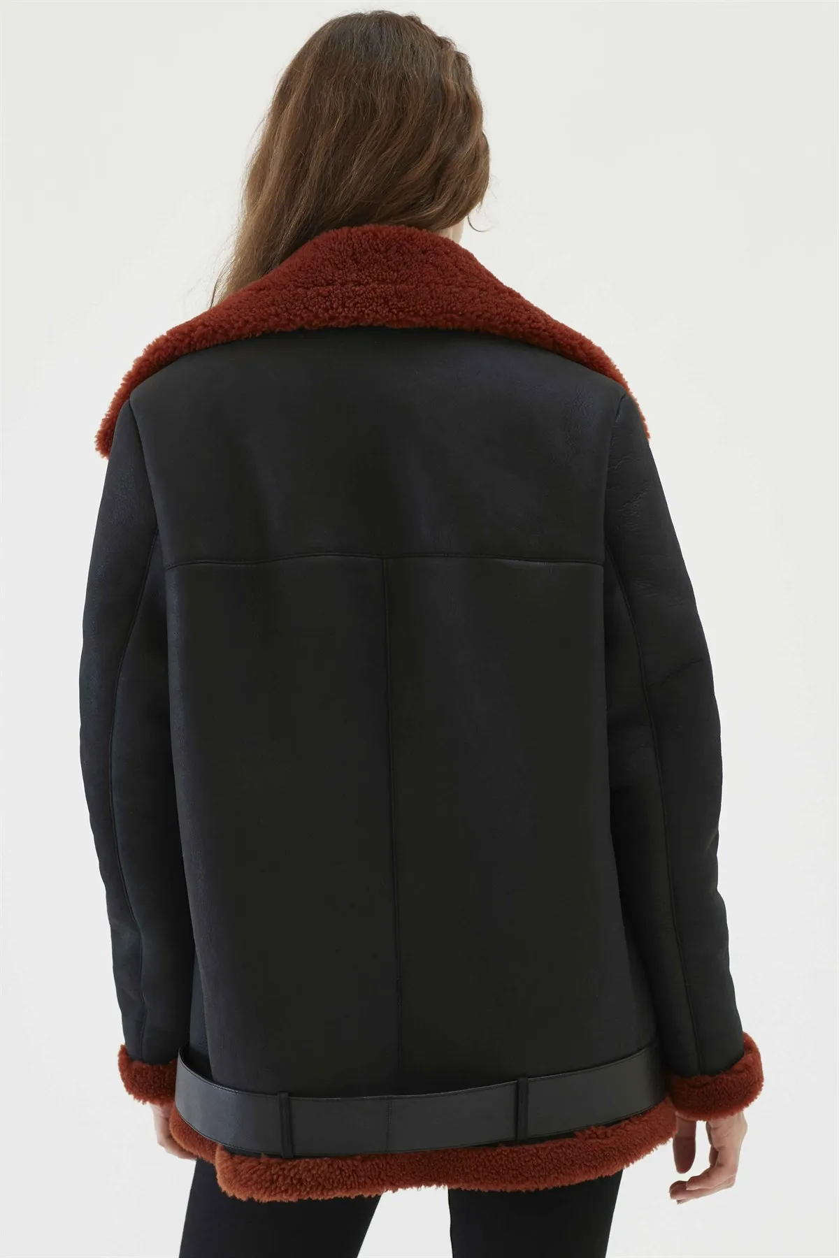 Women's Oversize Black Tile Fur Leather Jacket Genuine Lambskin Winter Coats Keep Warm New Season Fashion Products Casual Wear