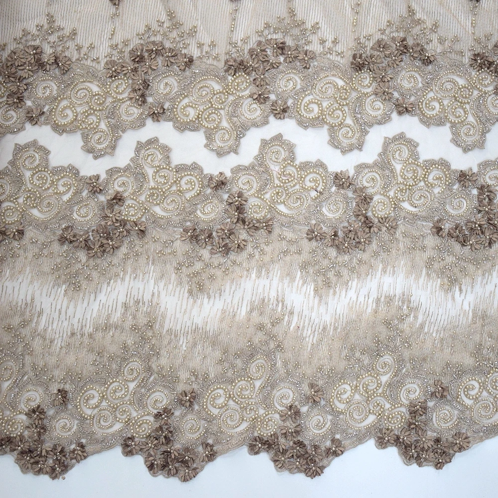 

New Arrrival French 3D Tulle Beaded African Lace Fabric Sequins Embroidered Nigerian Lace Fabrics For Wowen Dress HY0922