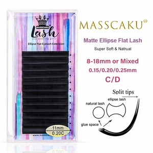 Imported MASSCAKU ellipse flat lashes soft Split-tips fake eyelash extension individual eyelashes nature flat