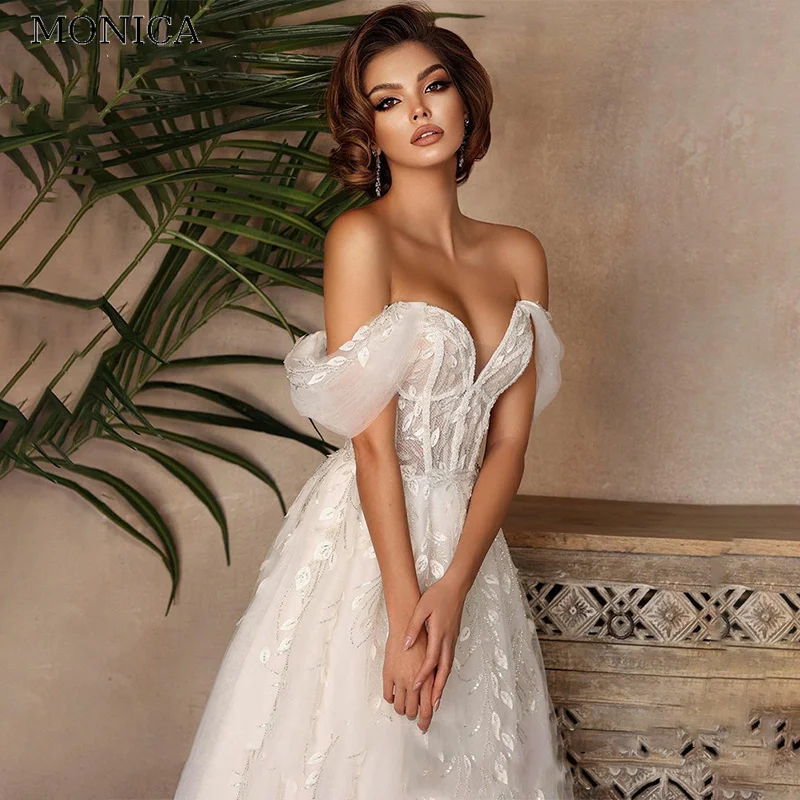 

MONICA A-LINE Wedding Dress 2022 Off The Shoulder Appliques Bride Gown Floor-Length Court Train Vestido De Novia Custom Made