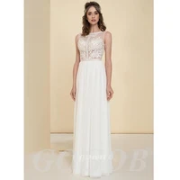 gogob high neck appliques lace r071 a line chiffon wedding dress vestido de noiva bridal gown robe de mariage court train