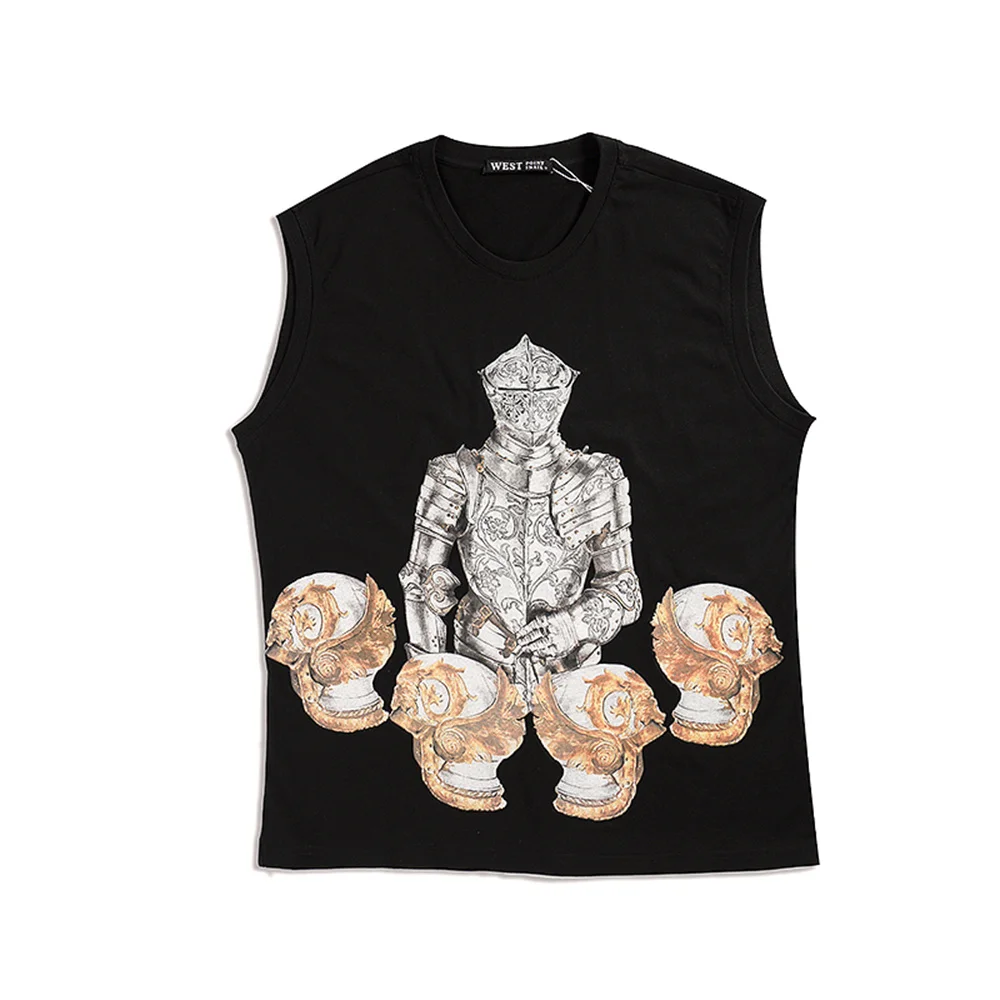 

Retro armor knight print sports vest men and women couple cotton loose casual sleeveless t-shirt