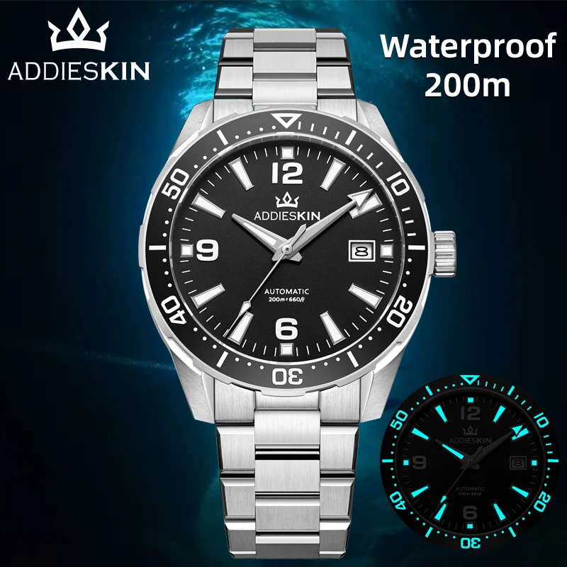 Фото Мужские дайверские часы Addieskin K009 класса люкс, 40 мм, с автоподзаводом 9015, водонепроницаемость 200 м, сапфировое стекло, керамический безель, светящиеся стрелки BGW9, деловые часы №5