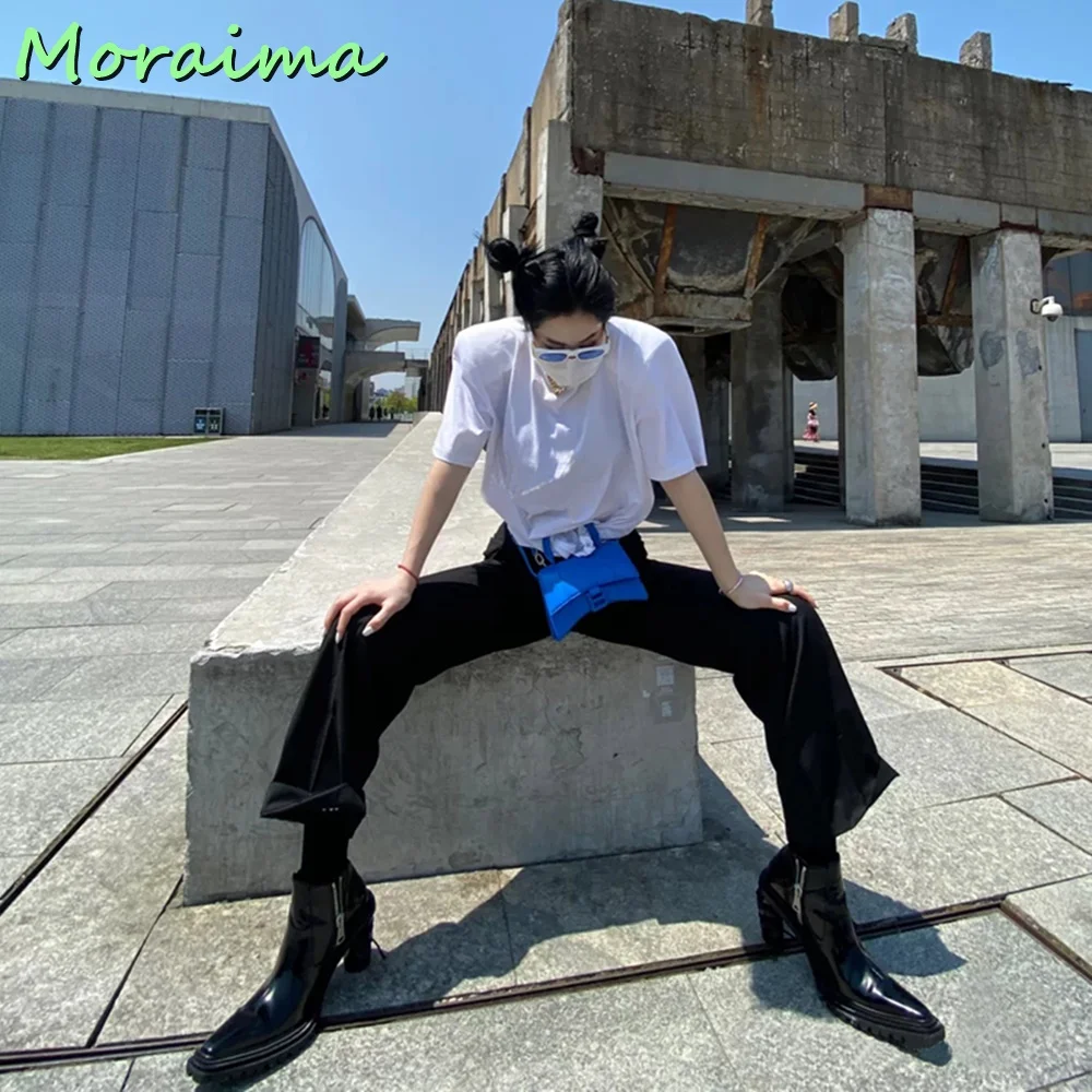 Pointed Toe Strange Heel Ankle Boots Side Zipper Black Solid Leather British Style Motorcycle Boots Women Shoes Fashion Casual