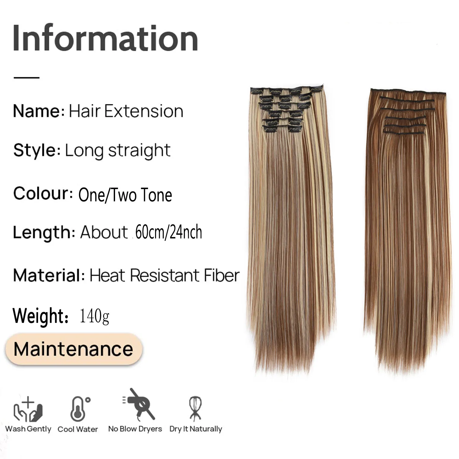 Длинные прямые натуральные накладные волосы на 16 зажимах 6 шт./комплект синтетические волосы для женщин 24 дюйма 140 г