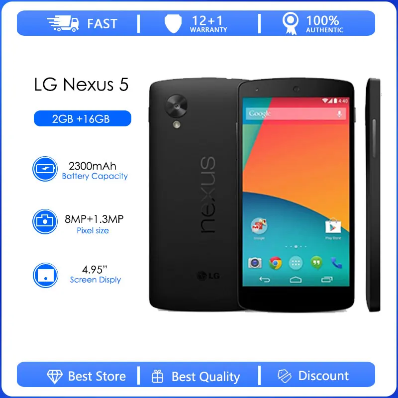 Восстановленный Оригинальный разблокированный мобильный телефон LG Nexus 5 4G камера