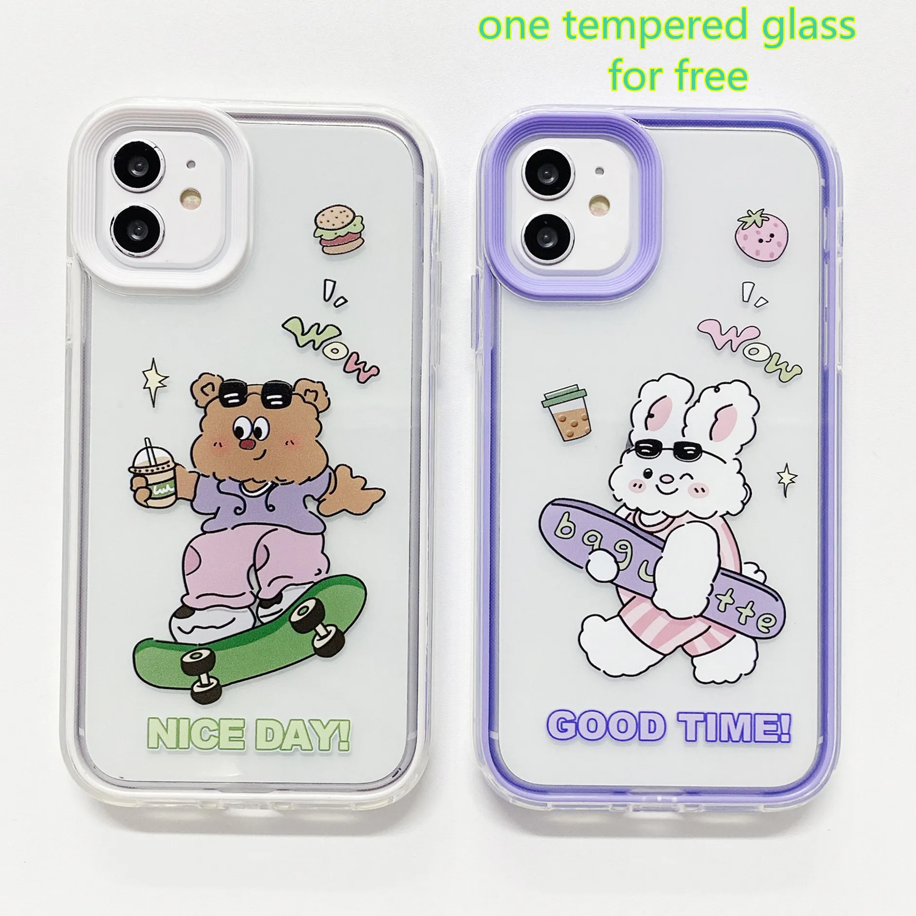 

3 in 1 Cartoon Rabbit Bear SkateBoard Case for iPhone 13 Pro Max Silicone Cover iPhone 11 чехол айфон 12 Pro Funda iPhone 13