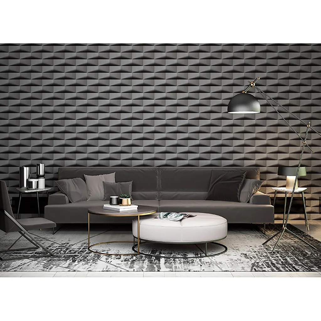 

10m x 53cm Grey 3D Geometric Vinyl Imported Wallpaper Bedroom Indoor Room High Quality