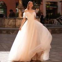 a line boat neck hy306 wedding dress for women short sleeves floor length elegant luxury bridal princess gowns vestidos de novia