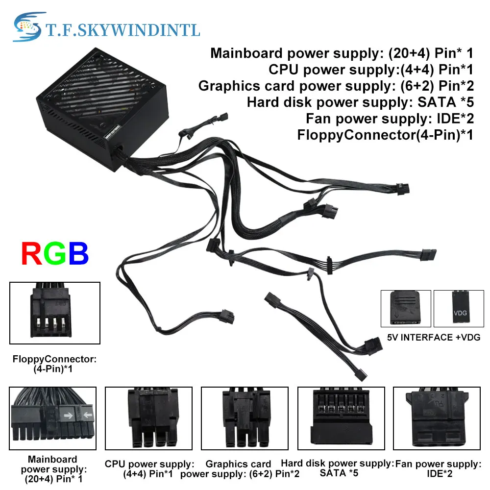 T.F.SKYWINDINTL RGB 700 Watts Gaming Power Supply 80 Plus Go