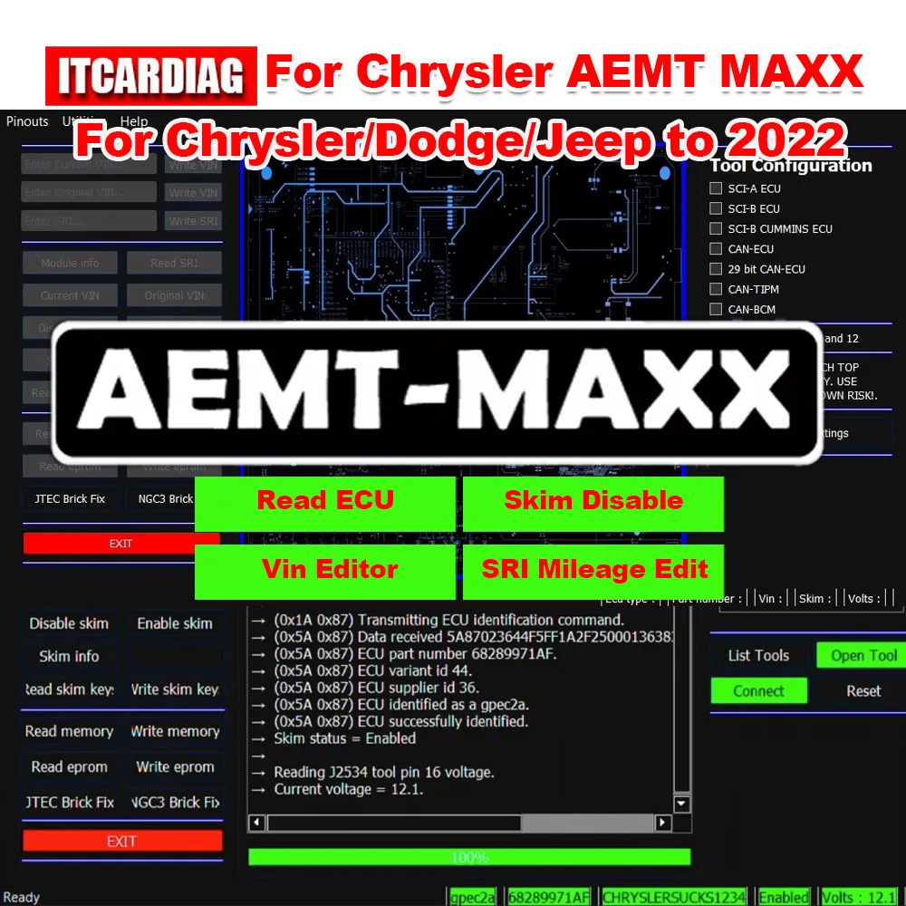 Фото Для Chrysler AEMT MAXX VIN Editor Program PCMs Edit Skim Security Использование GPEC для Chrysler/Dodge/Jeep Gas Diesel 2022, поддержка J2534 №1