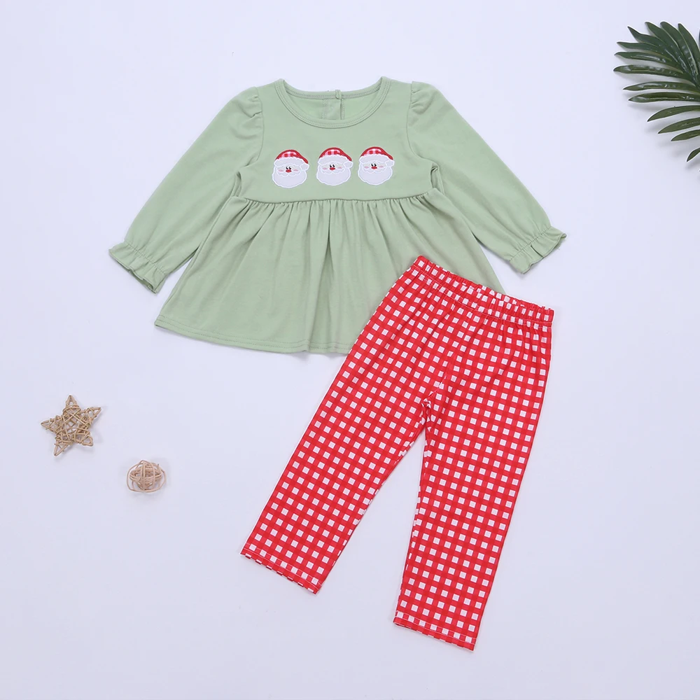 

2022 Christmas Baby Girls Clothes Set Cotton Kids Clothing Santa Claus Embroidery Child Costum Long Sleeve Pants For Babi Girl