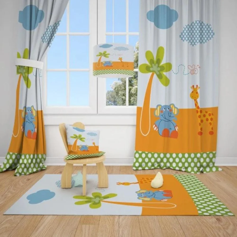 Занавеска для детской комнаты Слон и Жираф |