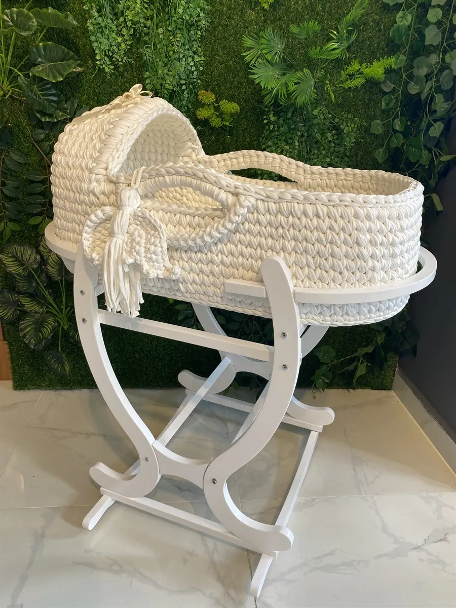 Jaju Baby Moses Basket Plain Cream Knitted Stroller