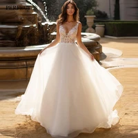 perfect stunning v neck tulle wedding dresses lace appliques backless sleeveless bridal gowns a line custom made robe de mari%c3%a9e