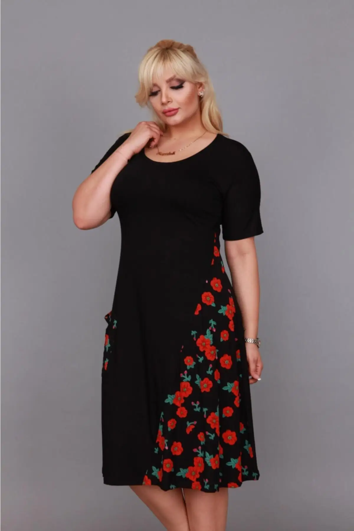 Plus Size Women's Dress Daily Short Sleeve Pockets Viscose Trend Summer Round Neck Midi Length Lycra Viscose XL 2XL 3XL 4XL 5XL