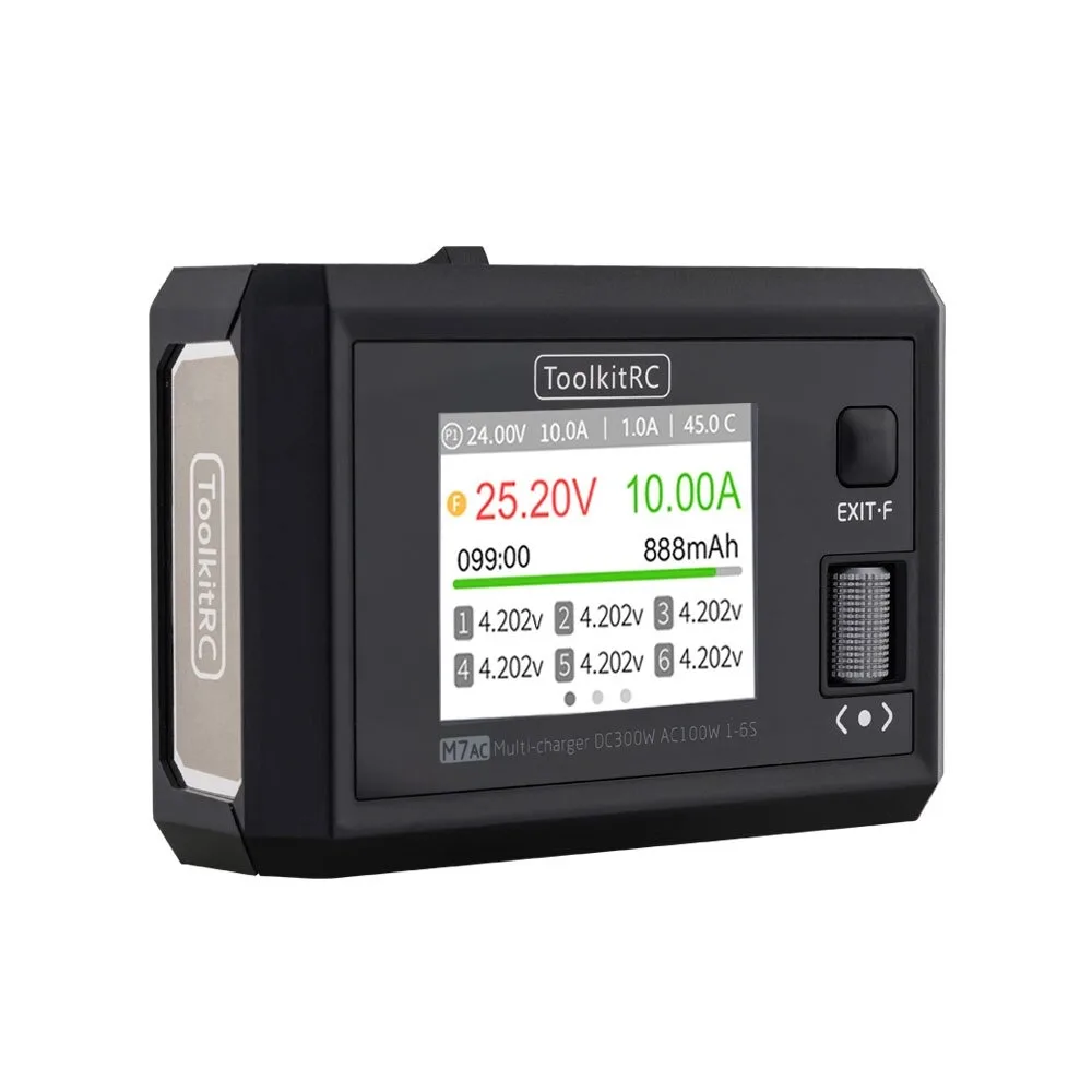 

ToolkitRC M7AC AC 100W DC 300W Dual Smart Charger Discharger XT60 XT30 Output Signal Tester For 2-6S Drone Battery