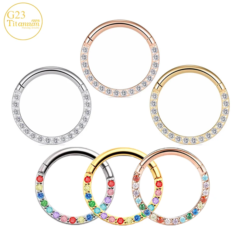 

7 Colour Zircon Earrings G23 Titanium Septum Piercing Nose Rings Clickers Lip Rings Cartilage Tragus Helix Piercing Body Jewelry