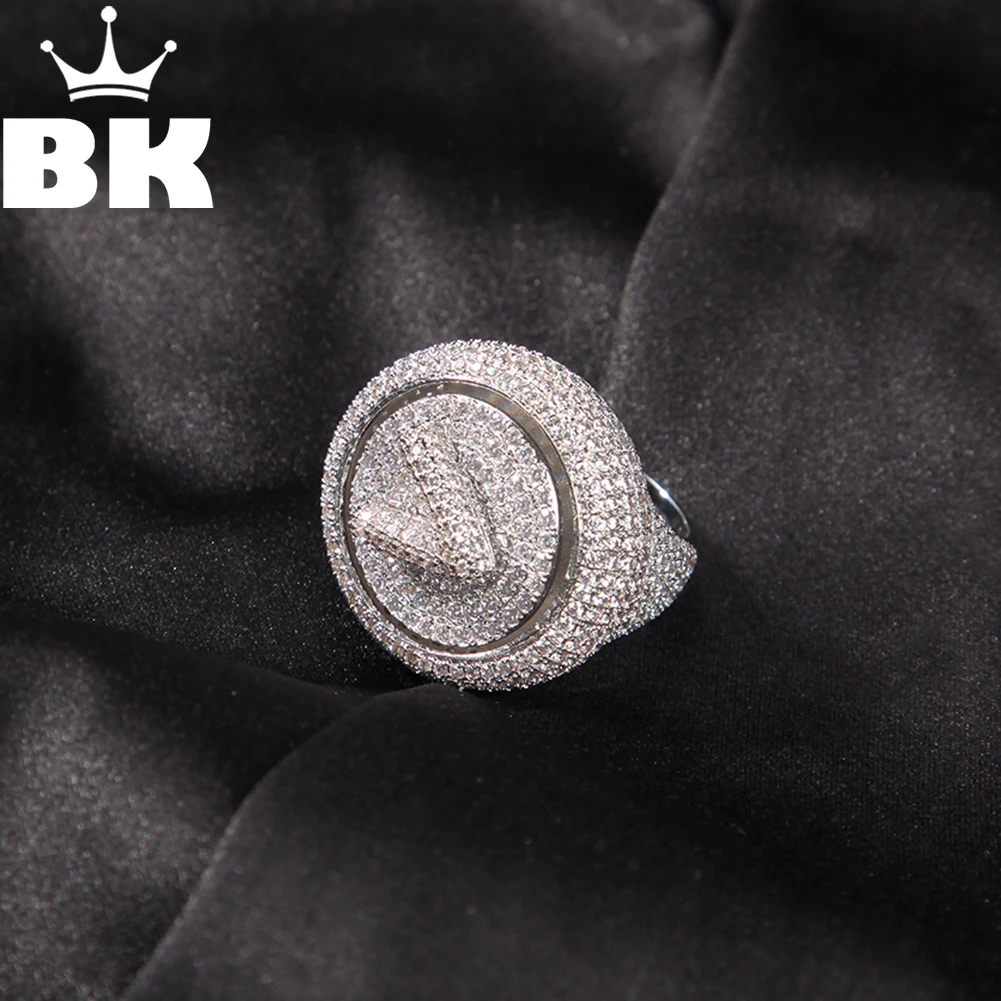 Hip Hop New Men's Big Rotating Custom Letter Ring Men Ring Famous Brand Iced Out Micro Pave Cz Ring Punk Rap Jewelry Size