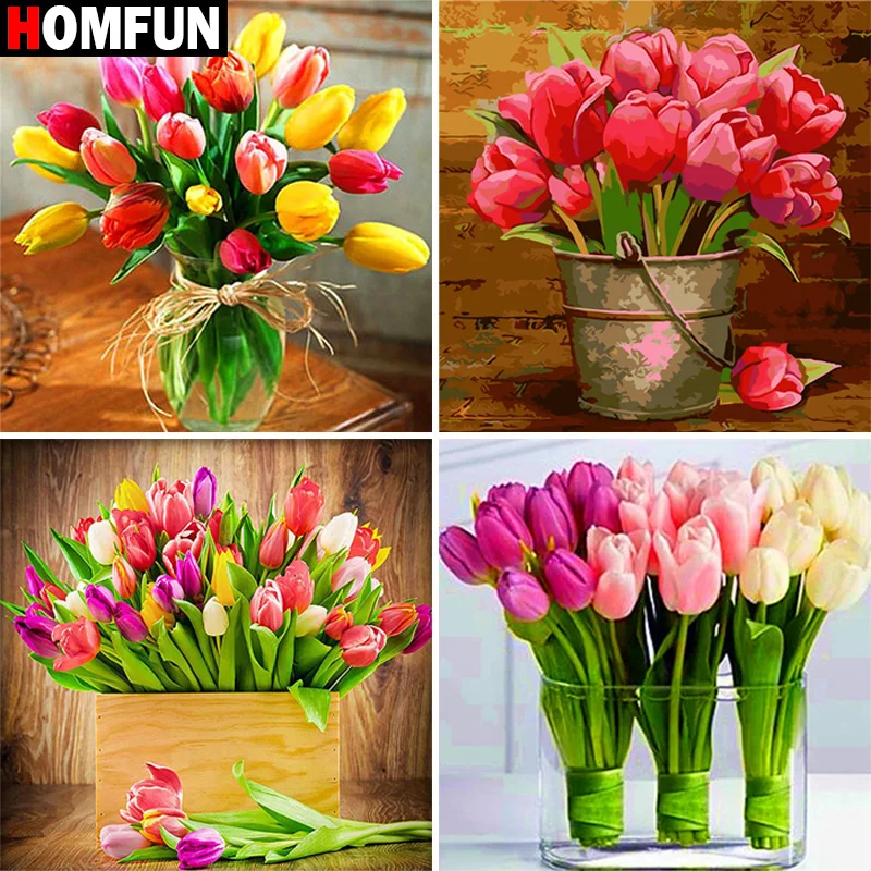 

Алмазная 5D Вышивка HOMFUN «Цветочная корзина», полноразмерная круглая/квадратная алмазная живопись «сделай сам», вышивка крестиком, домашний ...