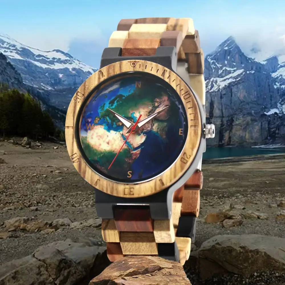 Новые роскошные часы из натурального дерева мужские кварцевые дизайн планеты