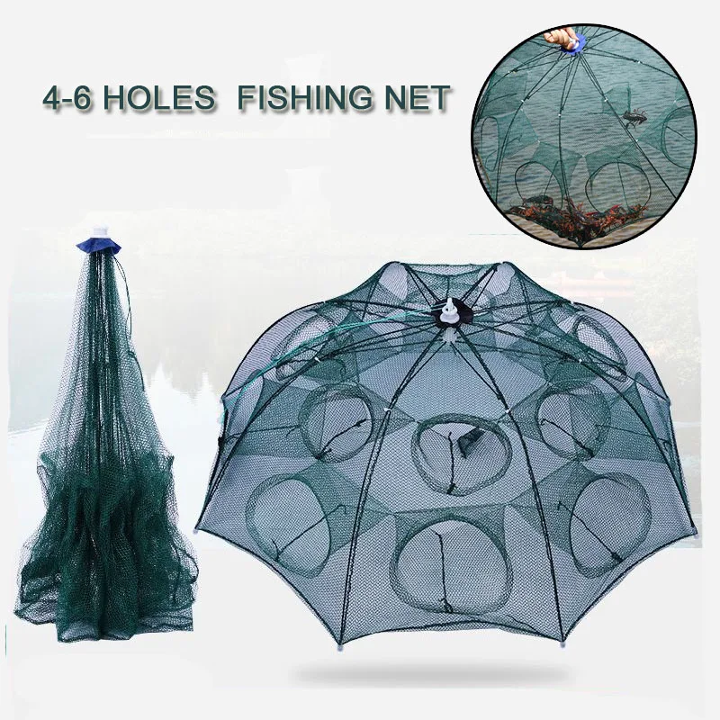 

4-6 Holes Strengthened Automatic Fishing Net Shrimp Cage Nylon Foldable Fish Trap Cast Net Cast Fold Crab trap Fishing Network