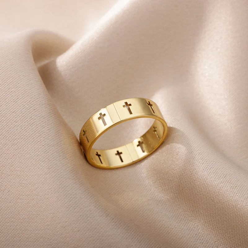 

Stainless Steel Couple Cross Rings 3 Colors Lover Engagement Wedding Gifts For Men Women Finger Ring Chic Jewelry For Friend Kid