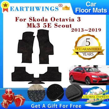 Car Floor Mats For Skoda Octavia 3 Mk3 5E Scout 2013~2019 Foot Pads Carpets Rugs Panel Cape Cover Footpads Interior Accessories