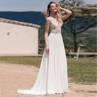 a line chiffon v neck hy338 floor length wedding dress for women sleeveless lace simple elegant bridal gowns vestidos de novia