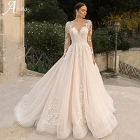gorgeous ball gown lace embroidery wedding dresses grace long sleeves vestidos de novia church a line bridal robes