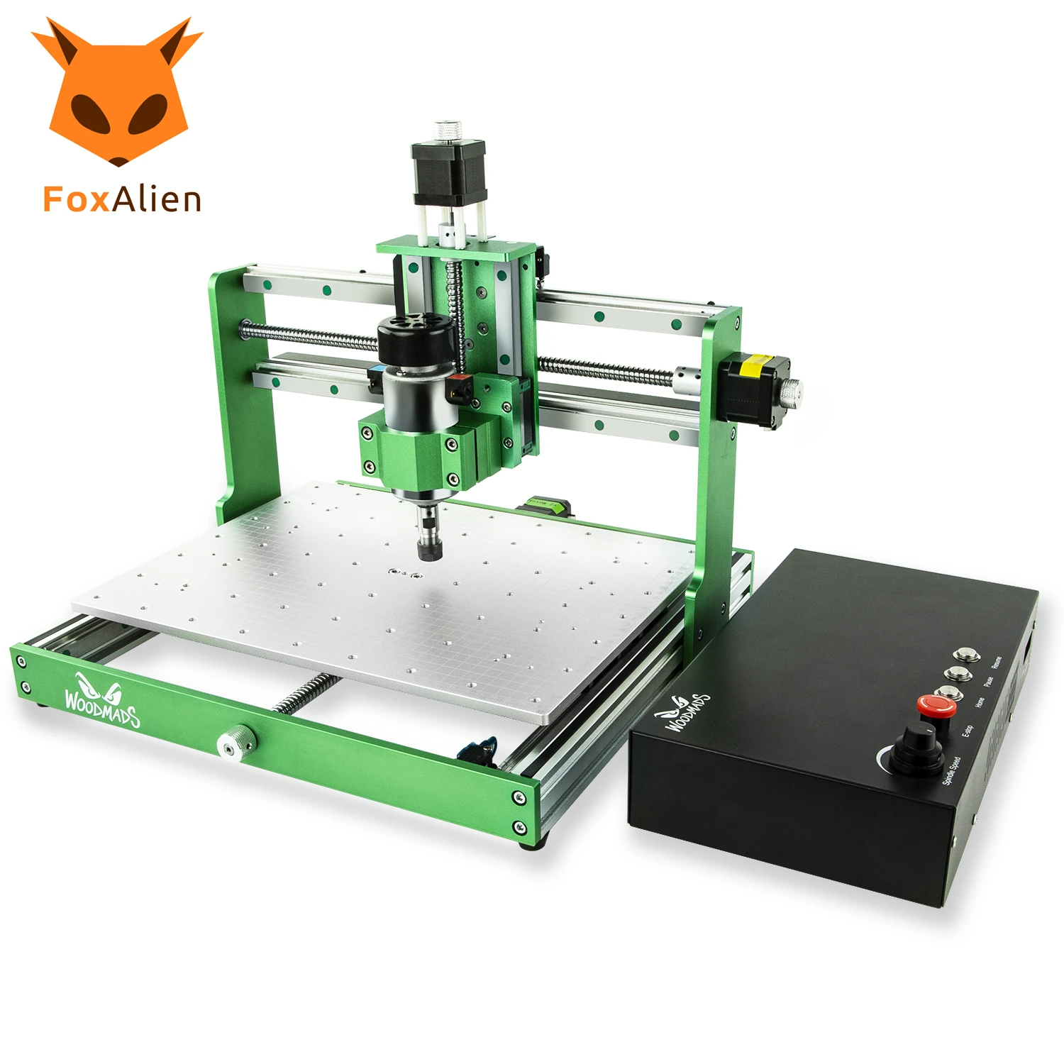 FoxAlien WoodMads All Metal CNC Router Machine, 3 Axis Desktop Linear Rail Ball Screw Aluminum Milling Machine with 300W Spindle