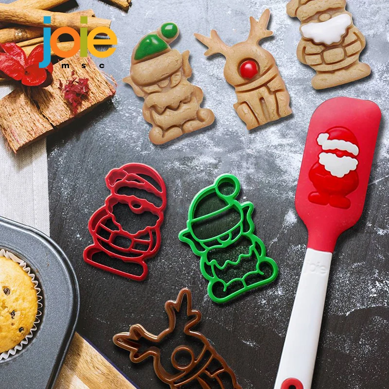 

JOIE Noel Christmas Cookie Cutters Set of 3 Plastic Biscuit Mould Gingerbread Cookie Moulds Press 3D Cake Embossing Baking Mold