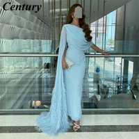 elegant long light blue pleated evening dresses chiffon %d9%81%d8%b3%d8%a7%d8%aa%d9%8a%d9%86 mermaid floor length formal party dress with feathers for women
