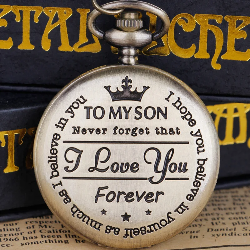 

Souvenir Bronze/Black TO MY SON Pocket Watch I LOVE YOU Necklace Pendant Chain Quartz Fob Watches Best Gifts reloj de bolsillo