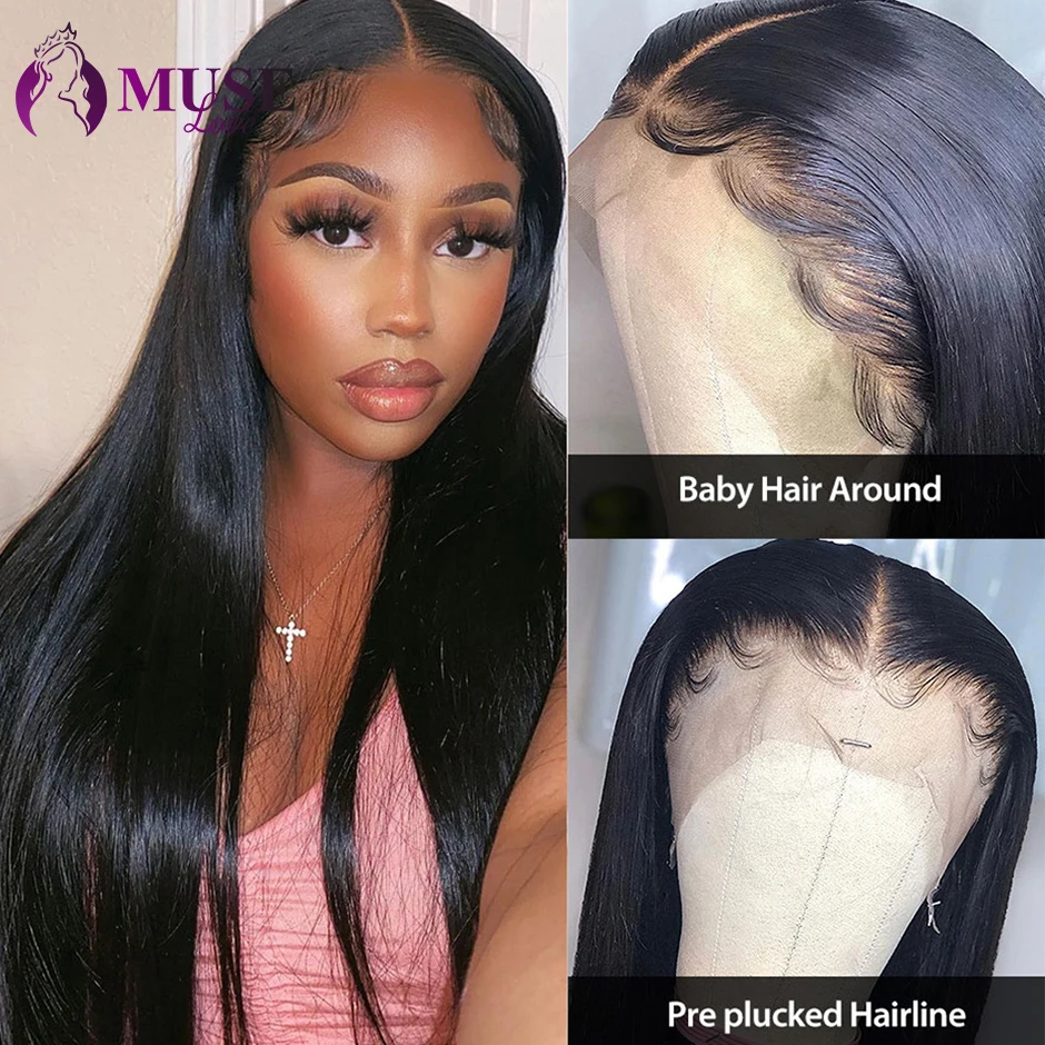 13x1 T Part Straight Lace Front Human Hair Wigs Pre Plucked Remy Brazilian 4x1 Closure Wigs For Women Transparent Frontal Wigs