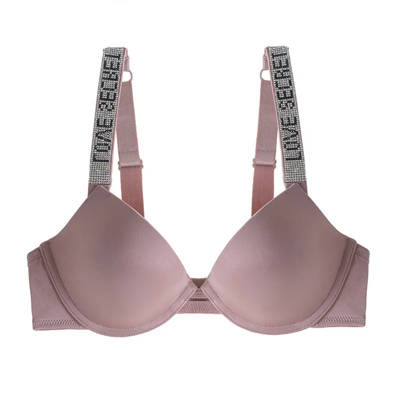 Sexy Shine Strap Bra Women Secret Bralette Underwear  Bras Underwire Push Up Letter Rhinestone Erotic Lingerie