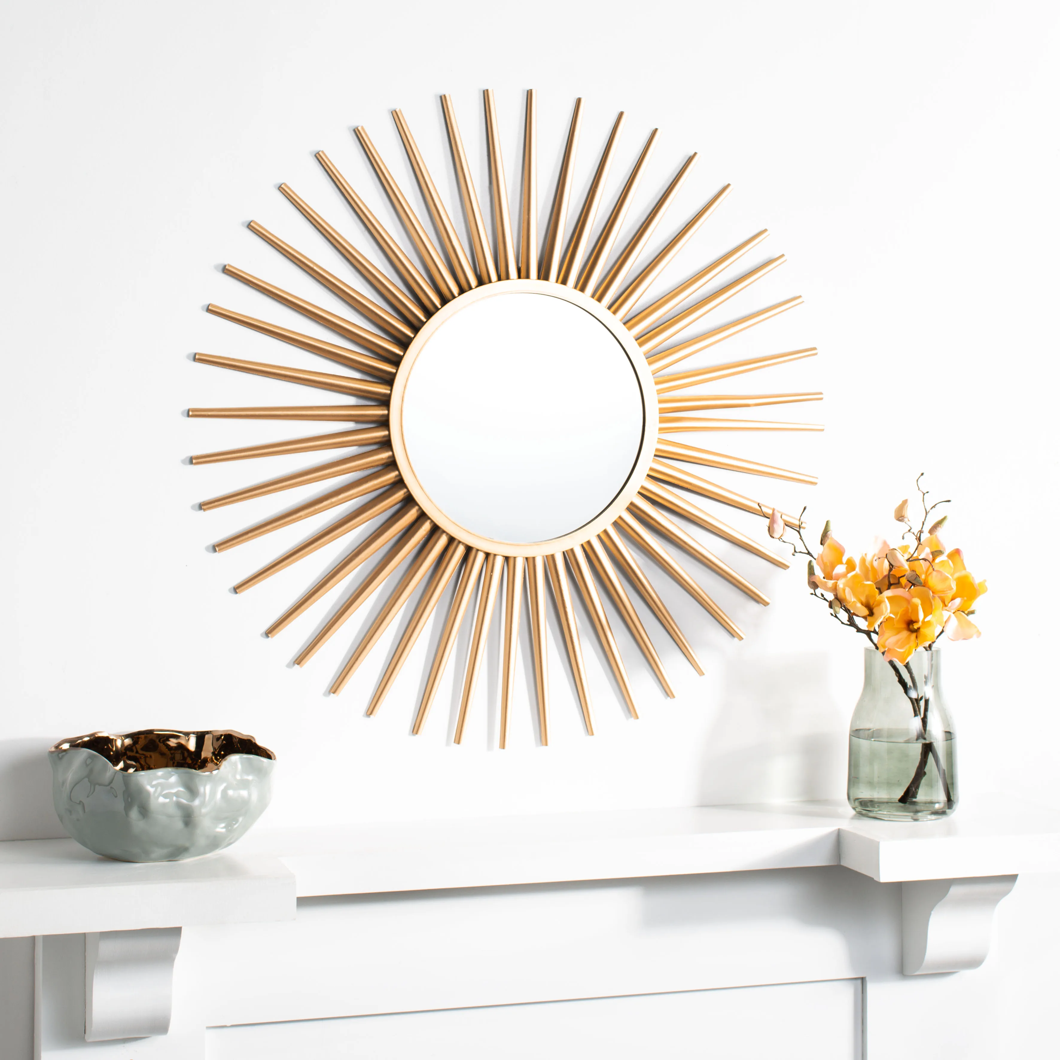

36 In. Radiant Lines Round Sunburst Mirror, Gold