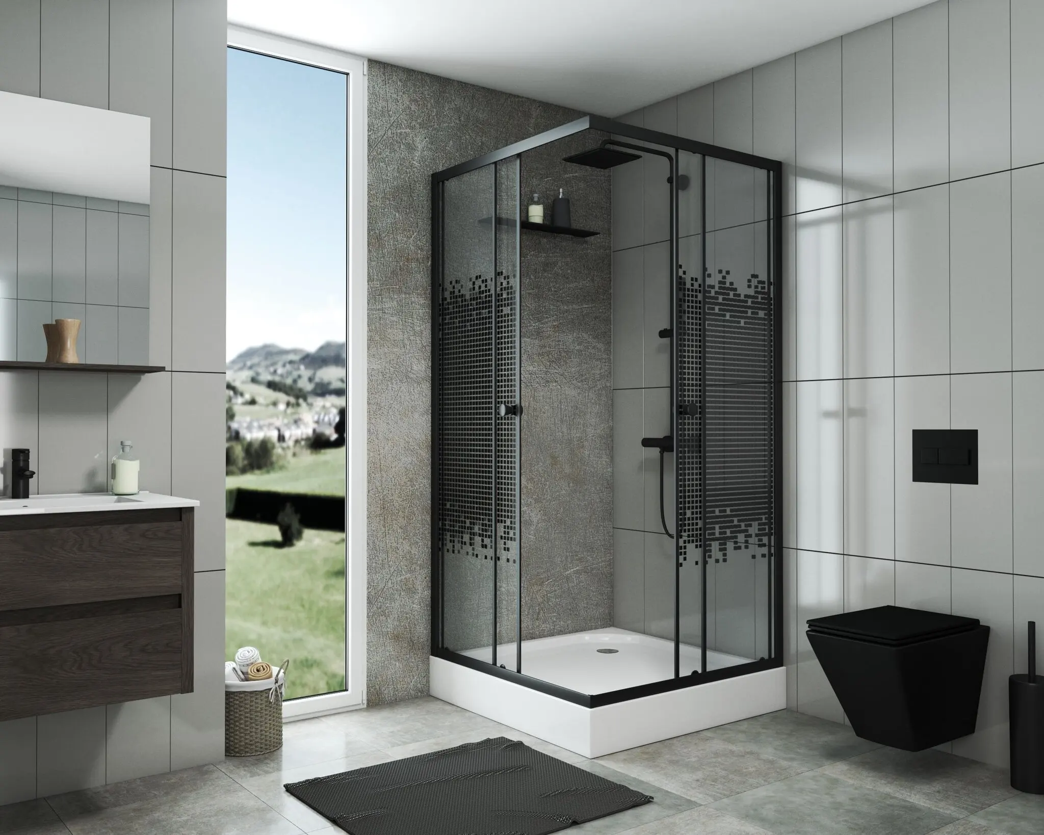 Shower corner Niagara ng-009-14q black 90 х90 cm with мозаичными glasses | Rooms