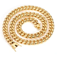 hip hop jewelry 18k gold plated stainless steel cuban link chain necklace for men women