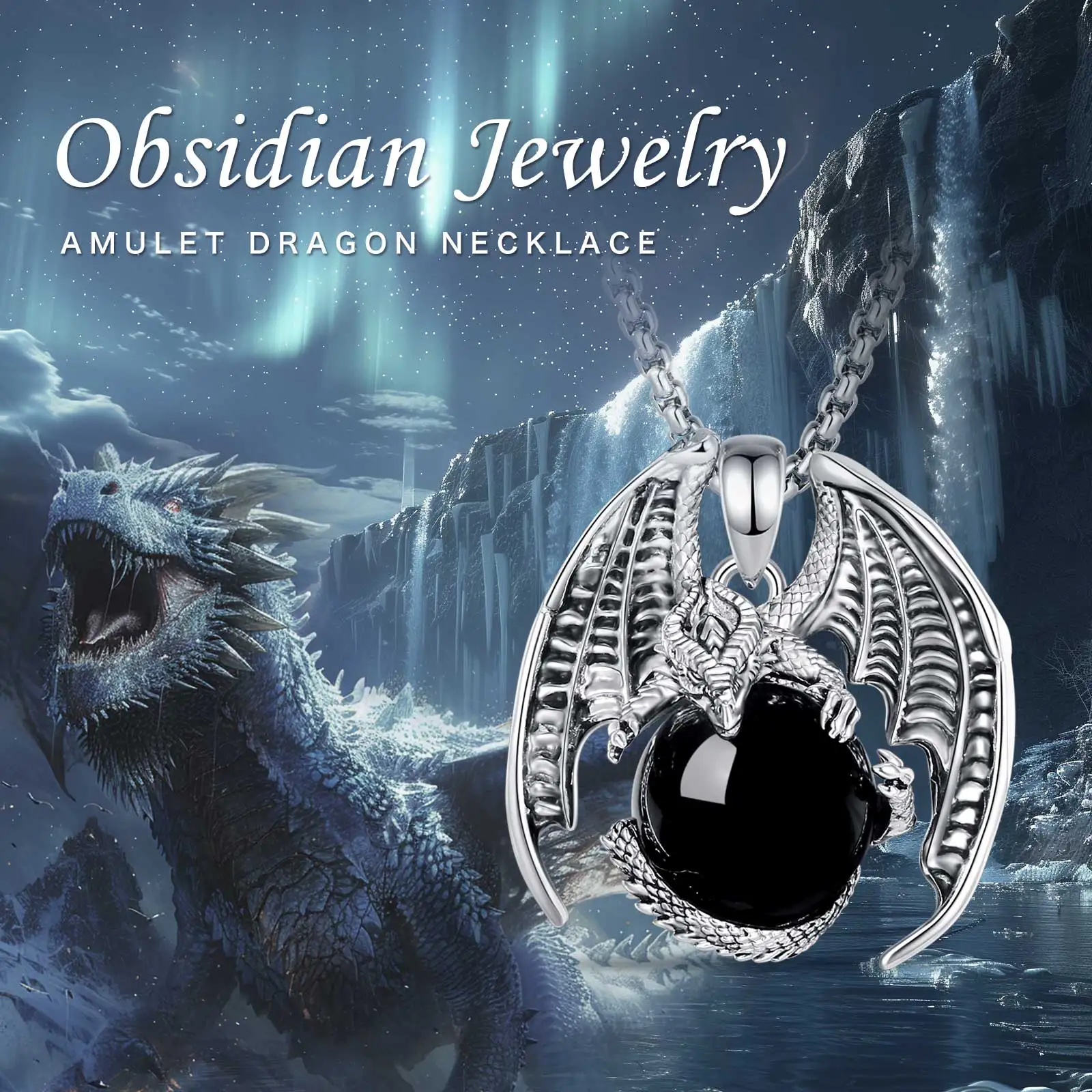 Ожерелье Eudora Gragon шар из обсидиана винтажное панк энергетическое